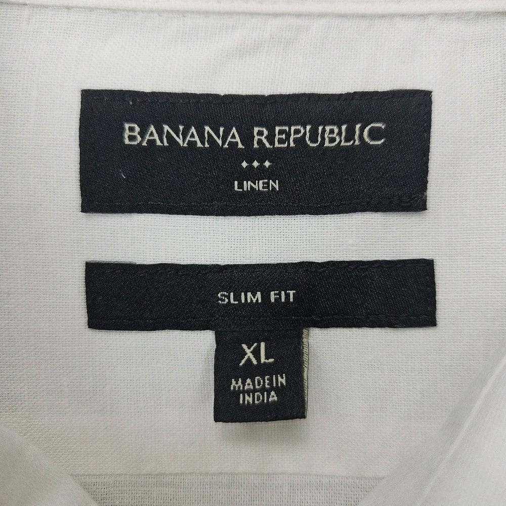 Banana Republic Men's White Button Up Shirt Size XL Linen/Cotton Blend Slim Fit